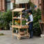 Présentoir à plante antique en bois massif avec présentoirs décoratifs en bois | Chariot à 2 roues en bois avec tablettes pour plantes et plus