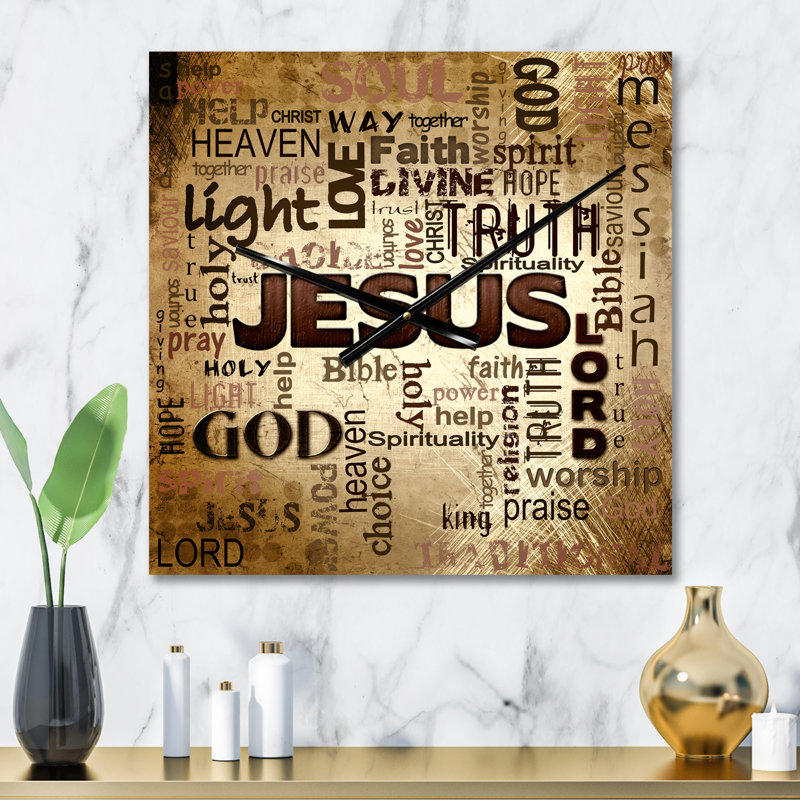 Horloge murale, décor de nuage de mot Jésus - nuage de mot Jésus sur fond grunge, Médium