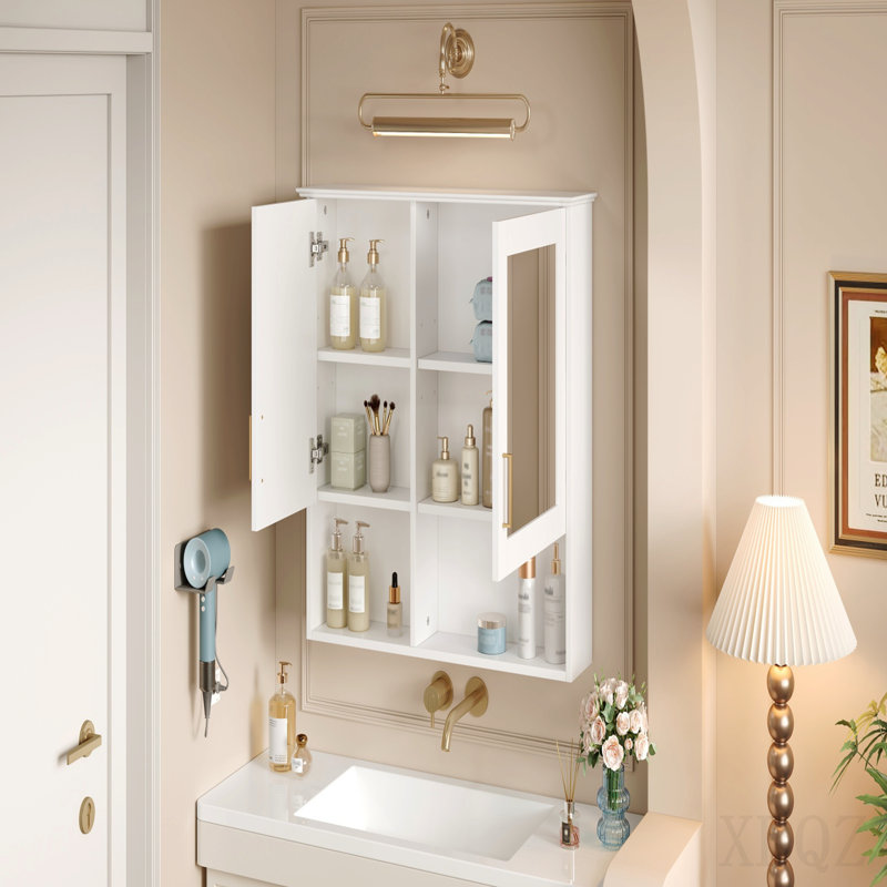 Armoire de toilette 2 en 1, armoire à pharmacie murale de 30 pouces avec tablettes réglables et portes à fermeture douce, miroir haute définition avec rangement pour meuble-lavabo de salle de bain