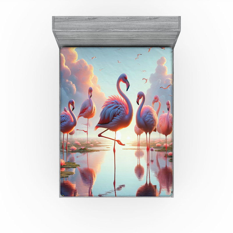 Drap-housse Ambesonne Flamingo_ Rosé Atmosphere_ Rose pâle / Bleu doux, Drap-housse très grand californien