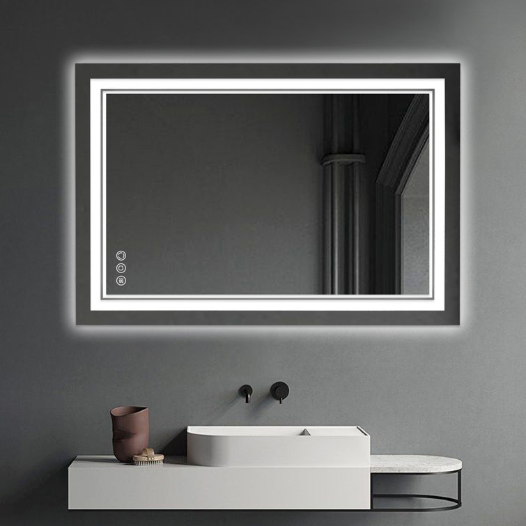Cherylan Frameless Lighted Bathroom Mirror Wrought Studio
