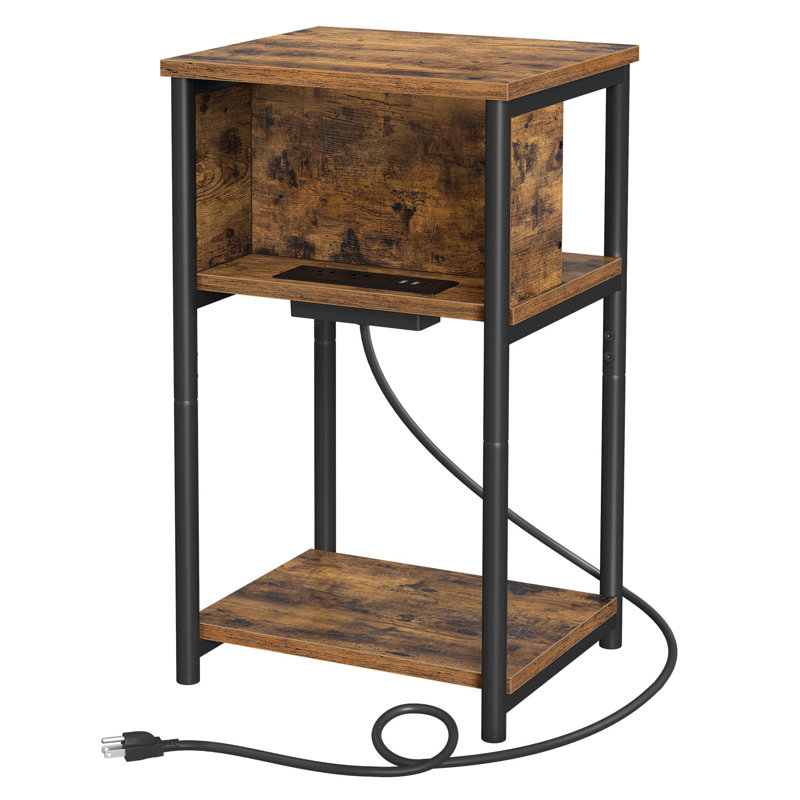 Table d'appoint avec station de charge, Brun rustique / noir
