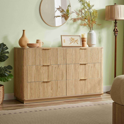 6 Drawers Dresser,55" Wide Modern Chest of Drawers Curved wave Design, Dresser TV Stand, Wood Drawer Organizer for Bedroom, Living Room, Hallway