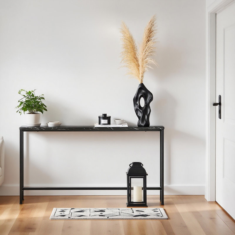 Abingt 120cm Console Table, Marble Black, 65cm H x 120cm W x 20cm D, Black