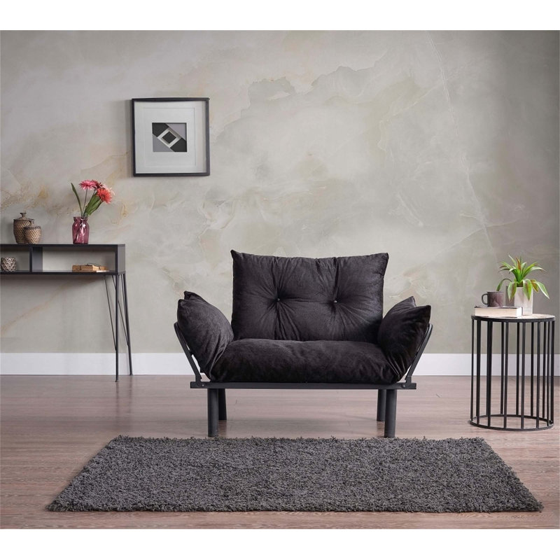 Charmant canapé simple avec coussins moelleux et attrait intemporel pour la détente, Tissu noir