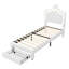 UK Single Princess Bed With LED Crown Headboard & Storage Drawer, Pink & White Faux Leather-1186452003