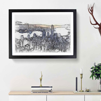 Hong Kong Skyline in China in Abstract - Picture Frame Graphic Art Print on MDF