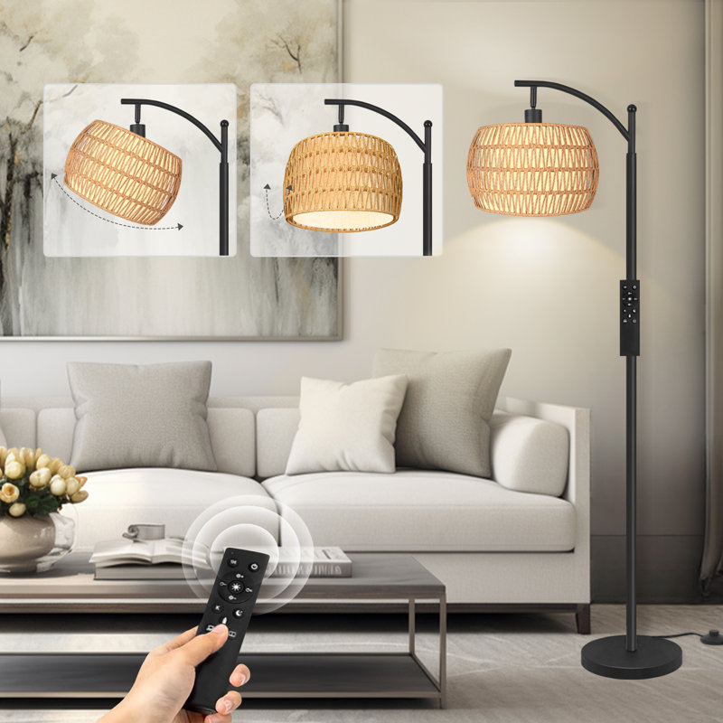 Lampe sur pied arquée / arquée avec télécommande, ampoule à intensité variable incluse, Noir mat