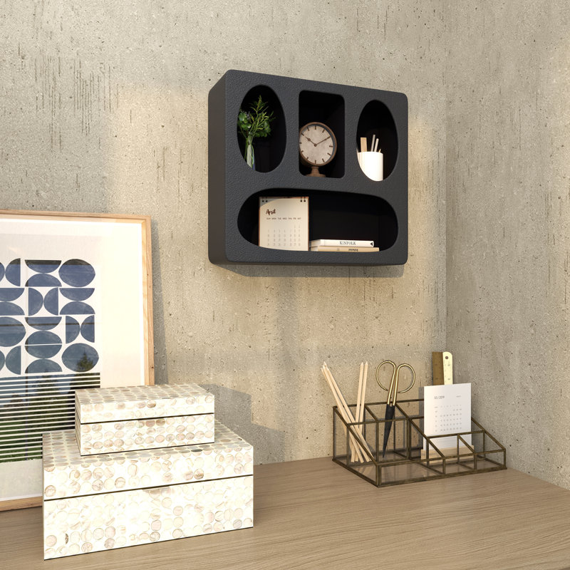 Novi Cole And Grey Wood 4 Shelf Geometric Wall Shelf, Black