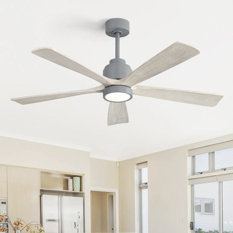 Whisper 52-Inch Solid Wood Ceiling Fan Light With Remote Control And Silent Dc Motor, Gray with Light Gray Blade