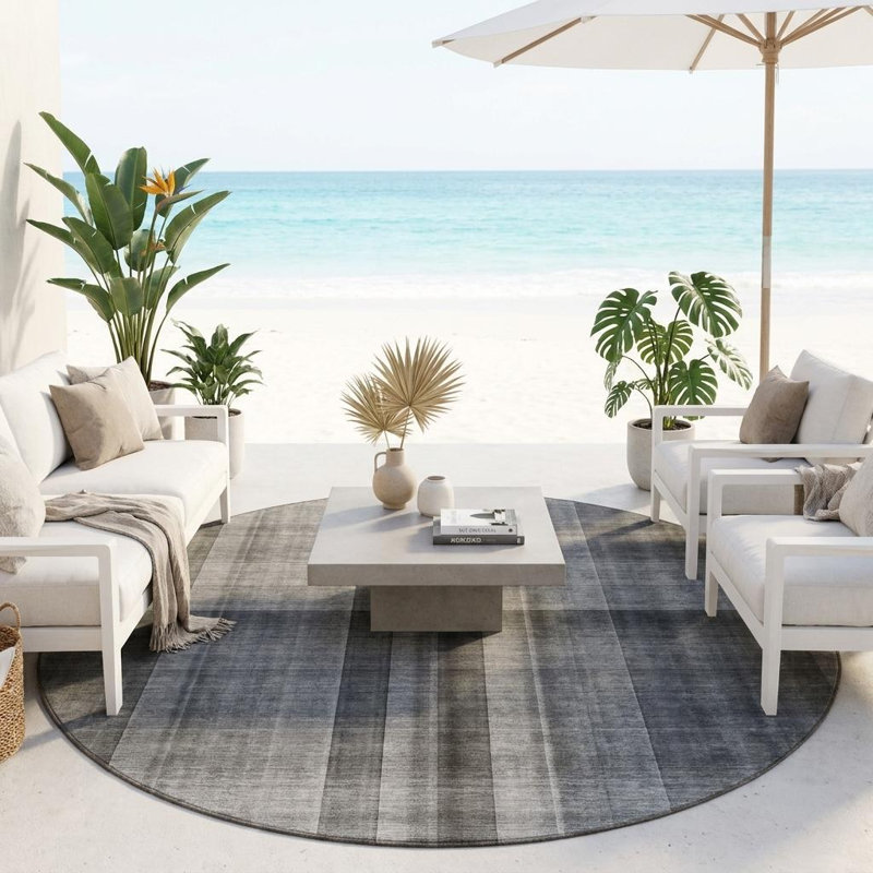 Tapis d'intérieur rond 8 po rond gris à carreaux lavables antidérapants