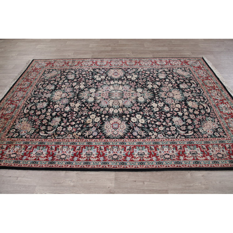 Tapis en laine noir/beige 6 pi 2 po x 9 pi 2 po one-of-kind main-noué la 2000s Tiana