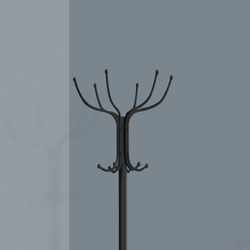 Portemanteau, portemanteau, autoportant, 12 crochets, entrée, h 70 po, porte-parapluie, chambre à coucher, métal noir, transitionnel