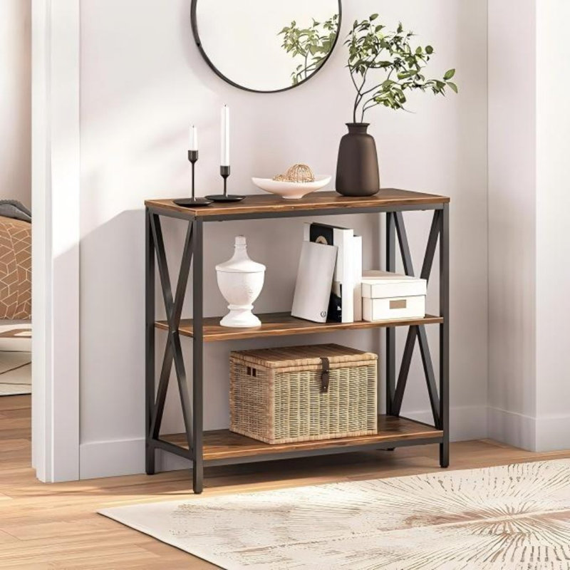 Sofa Console Table, 3 Tier Narrow Side Table With Open Shelves, Rustic Brown