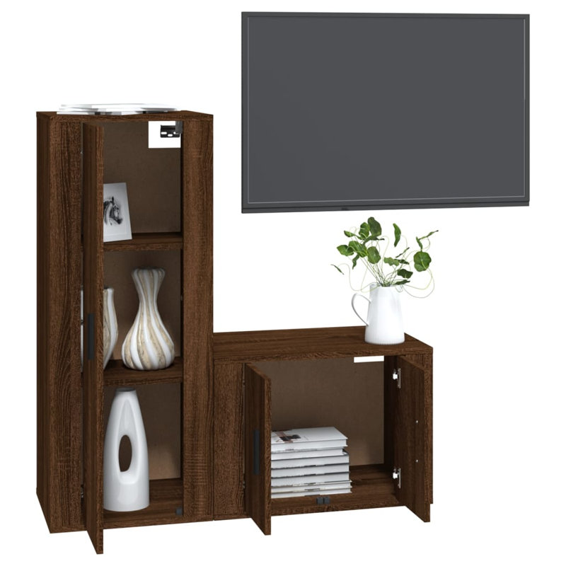 Haneul Unfinished Floating TV Stand for TVs up to 43", Brown Oak