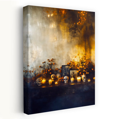 Day Of The Dead Ofrenda Vibrant Contemporary Marigold Autumn City Wall Art Print 1 Piece Wrapped Canvas Wall Art