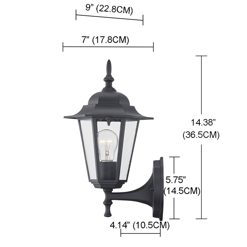 Applique murale d'extérieur 1 lumière câblée avec lumière noire mat H 14,38 po