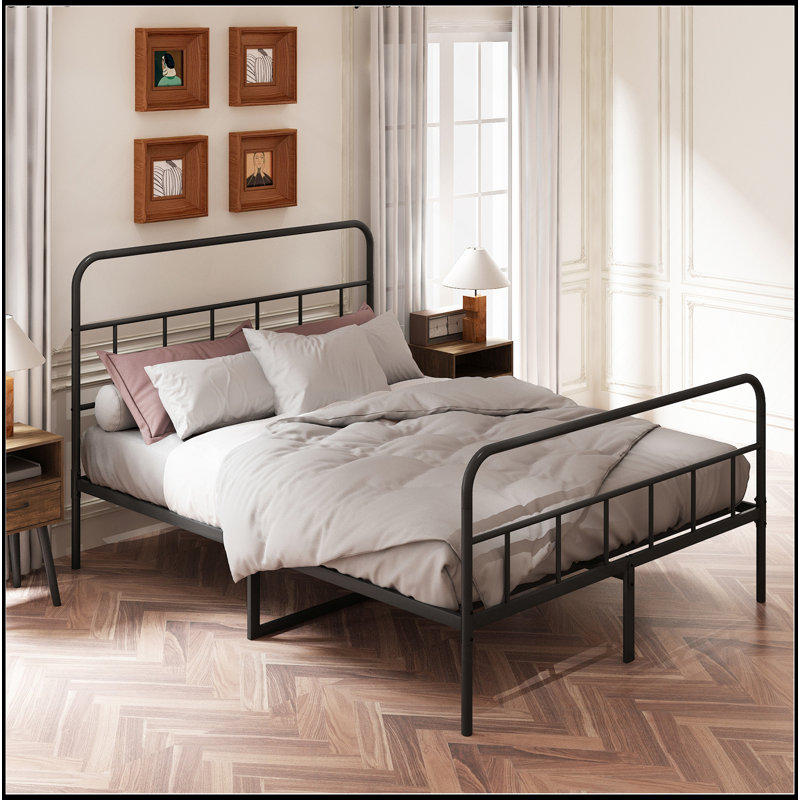 Structure de lit plateforme en métal robuste avec tête de lit élégante pour un sommeil paisible