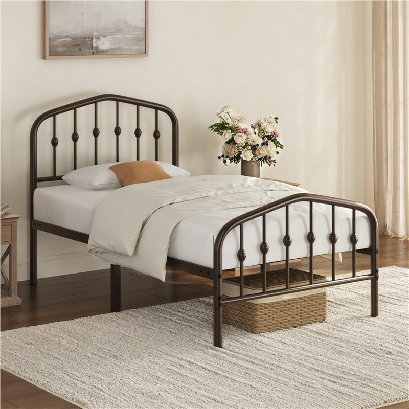 Metal Bed with Arched Headboard and Footboard, Single (3'), Bronze