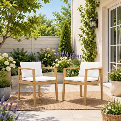 Chaises de salle à manger d'extérieur (ensemble de 2) avec structure en bois d'acacia, pour une assise confortable