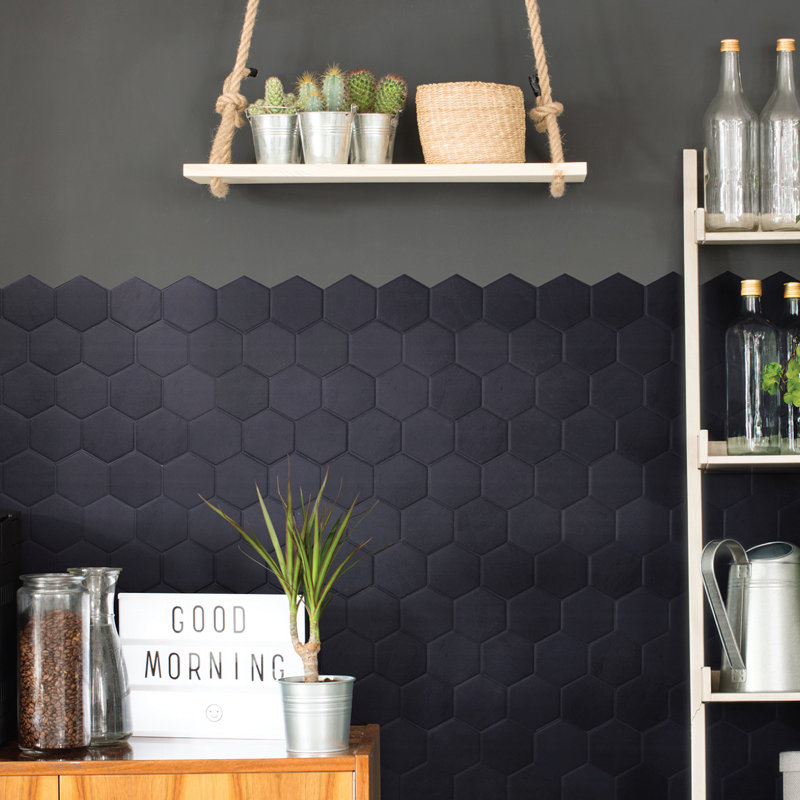 Carrelage à peler et coller en gel Hexa 10 po x 11 po, Anthracite mat