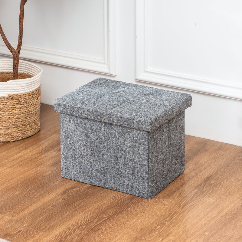 Pouf de rangement pliable en lin de 41,4 cm avec couvercle à plateau réversible pour salon, Gris