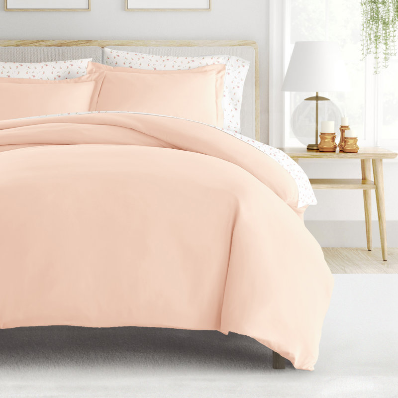 Ensemble de literie 8 pièces - Housse de couette unie, ensemble d'édredon et ensemble de draps à motifs, Floral rosé