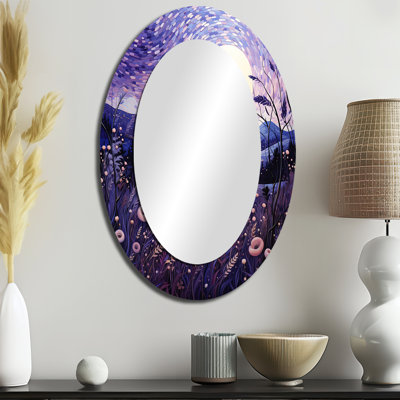 Lavande Enchanting Lavender Pointillism I - Miroir décoratif ovale sur métal