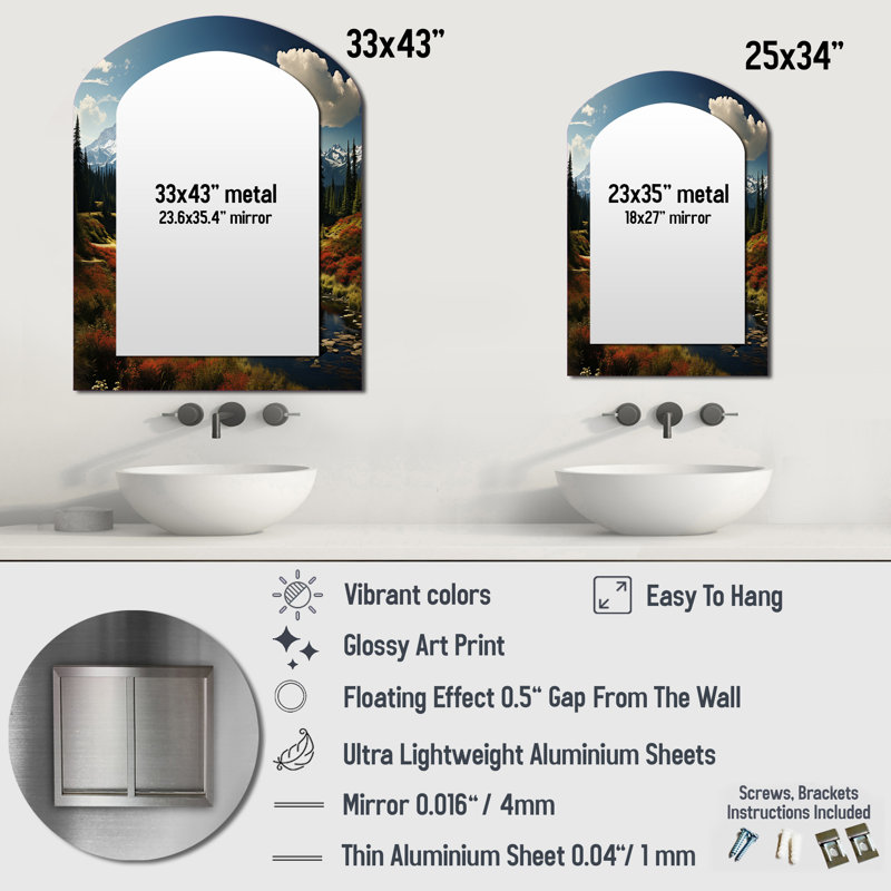 Luxullian - Miroir paysager en métal, 43 po x 33 po