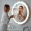Miroir de salle de bain mural rond en cuivre avec éclairage DEL et miroir tricolore 31 po x 31 po