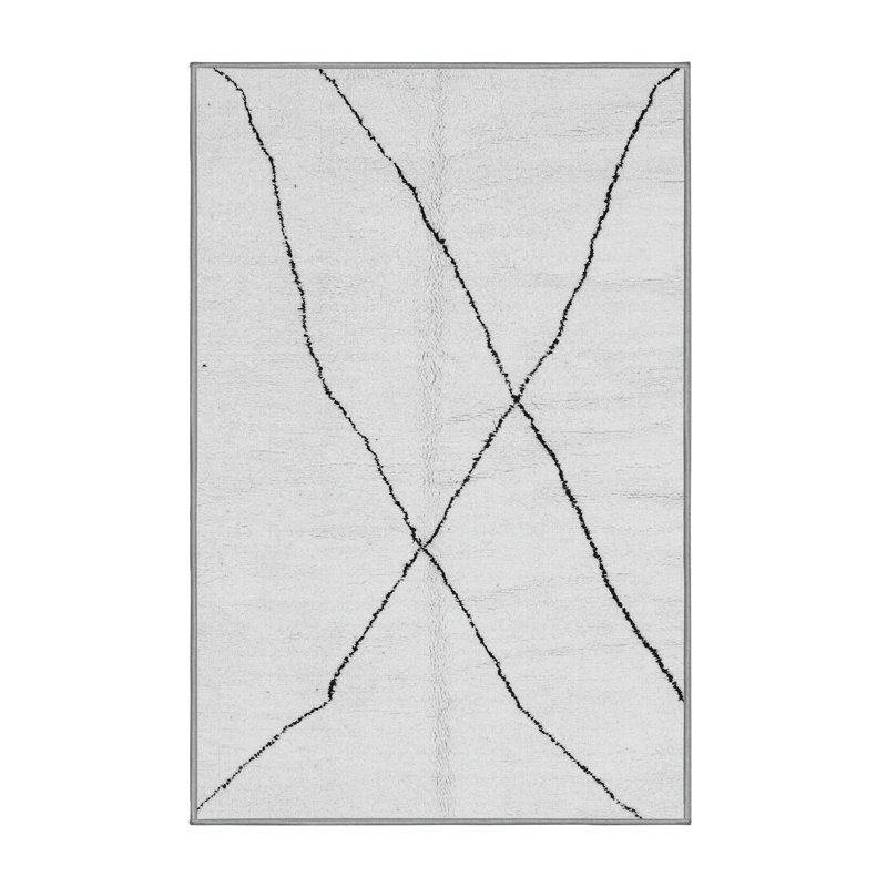 Tapis de couloir abstrait tissé à la machine 2 pi x 5 pi gris clair / noir Braheem