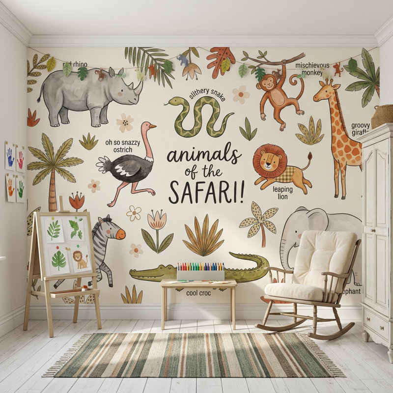 Papier peint animaux Safari, 160 po x 108 po, Peler et coller