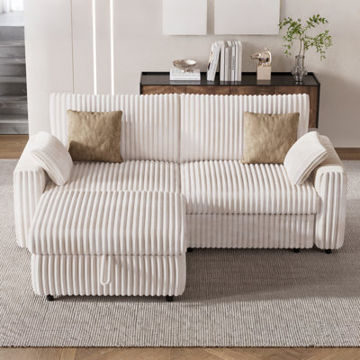 2 Seat Modular Sectional Sofa, Corduroy Couch With Storage Ottoman, Oversized Seat Cushion, Modular Design For Flexible Combinations, No-Tool Assembly