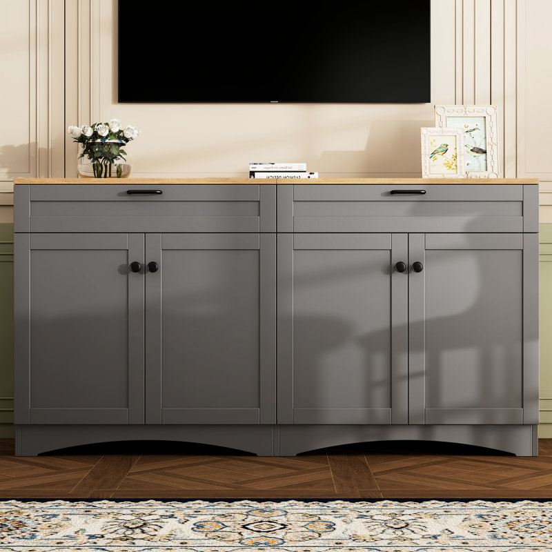 Adolar 70" Tv Stand With Adjustable Shelves & 2 Drawers, Rustic Style Sideboard For Living Room, Bedroom, Black Wood Grain Table Drawers Delicate Curve, Accommodates Tvs, Versatile