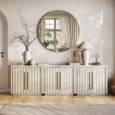 Ensemble de 3 buffets modulaires avec rangement et tablettes réglables, sable blanc