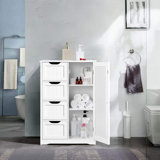 Wooden Floor Cabinet, Side Storage Organizer with 4 Drawers and 1 Cupboard