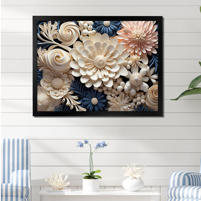 Collage de fleurs de corail blanc et bleu sur toile