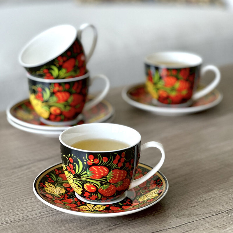 Folk Patterns Porcelain Teacup & Saucer