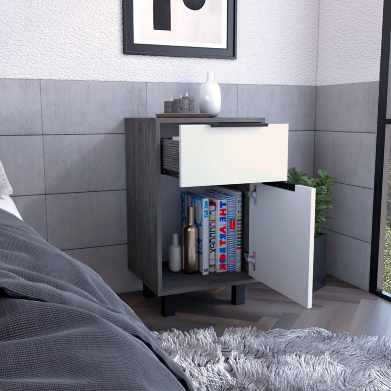 Nightstand 27" H, One Drawer, Storage With Door, Four Legs