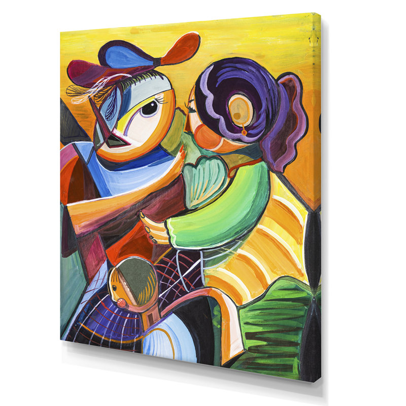 Abstrait deux femmes rencontrant - peinture, H 20 po x l 12 po x P 1 po, Toile tendue