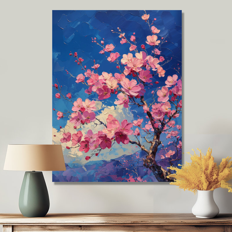 Fleur de cerisier rose bleu, beauté I - art mural cerisier en fleurs, Toile tendue, 20" H x 12" W