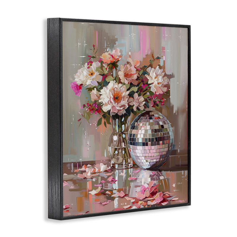 Boule disco et giclée nature morte encadrée, design par Arlington Prints, H 14 po x l 11 po, Giclée encadrée noir minuit