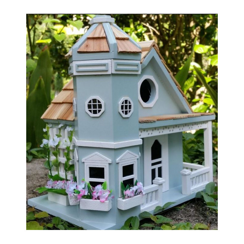Fledgling Series Flower Pot Cottage 9 in x 7.5 in x 6.5 in Birdhouse, Blue