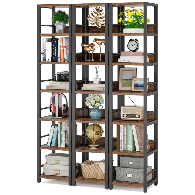 190cm H Stainless Steel Corner Bookcase, Brown/Black, 190Cm H x 68Cm W x 34Cm D