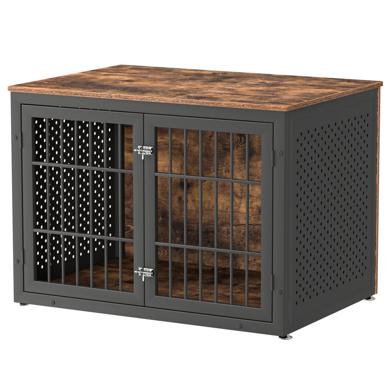 42 Inch Rustic Heavy Duty Dog Crate Furniture, Decorative Pet House End Table, Wooden Cage Kennel Furniture Indoor for Extra Large Dogs