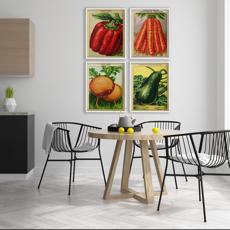 Rustic Garden Vegetables 4pc Framed Giclee Set, design by Lil' Rue, 20" H x 16" W, Coastal White Framed Giclee