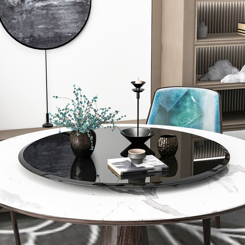 Plateau de table rond en verre trempé, H 0,48 po x l 36 po x P 36 po, Noir