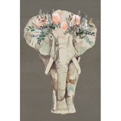 «Flower Crown Elephant II» par Jennifer Goldberger - peinture sur toile tendue