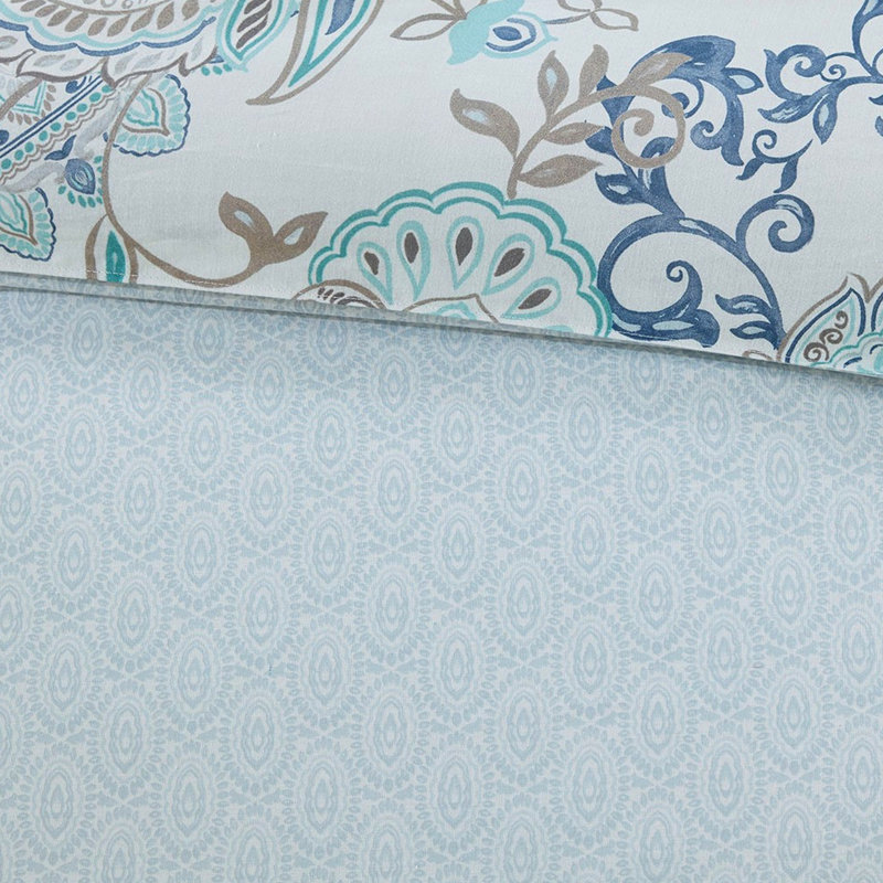 Housse de couette 3 pièces en coton à motifs floraux et géométriques, réversible.