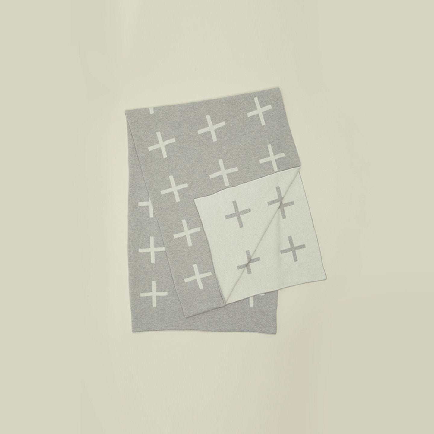 Knit Wool Throw Blanket, White/Light Gray